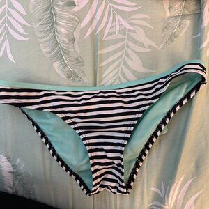 Damsel bikini bottom - black and white stripe with light blue bow accent on back
